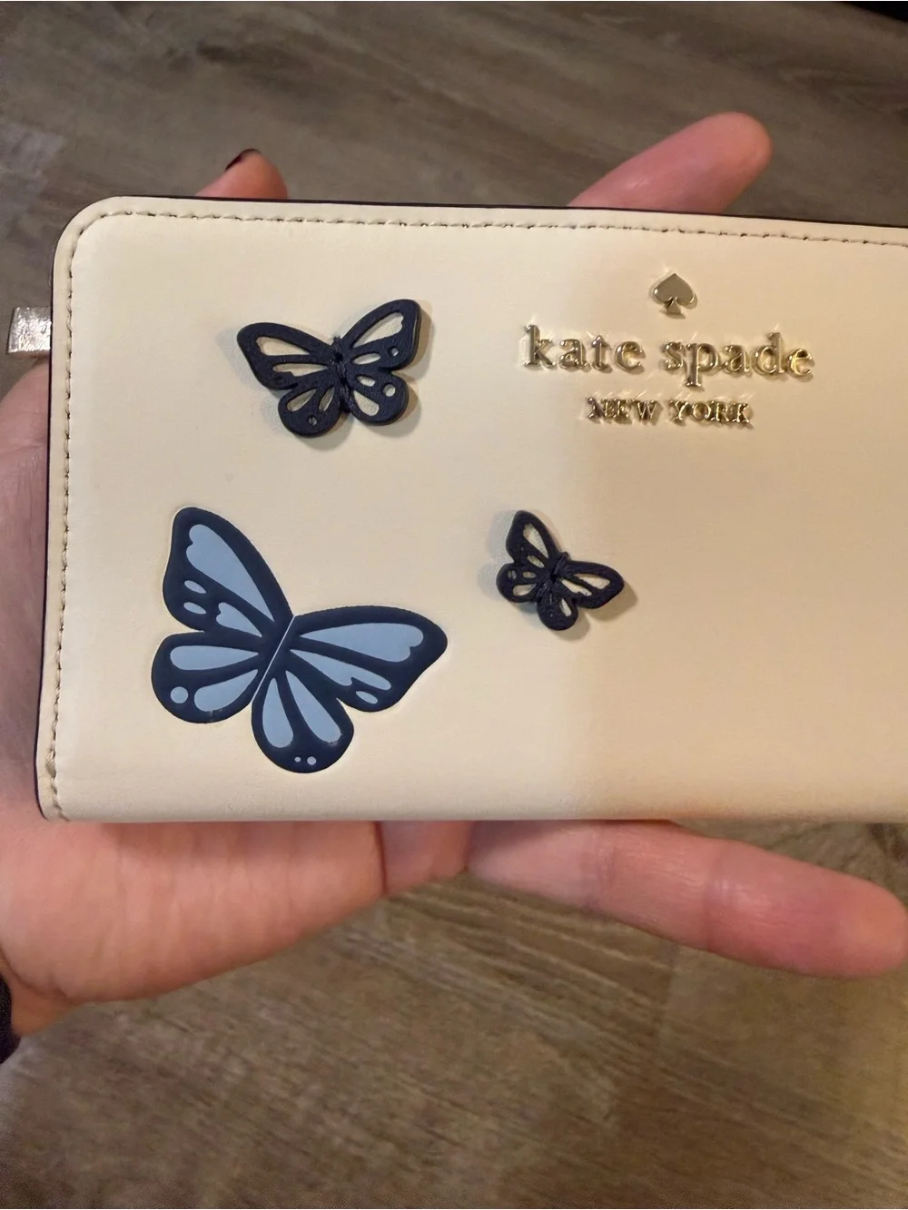 Kate Spade Staci Large Slim Bifold 3DButterfly Wallet Cream Multi